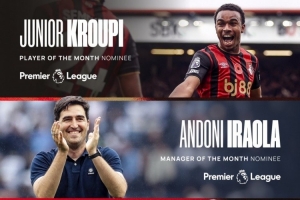 表现优异！伯恩茅斯入围英超10月最佳教练、最佳球员、最佳进球