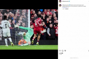 库尔图瓦社媒晒扑索博必进球照：我们付出了努力，遗憾的是还不够